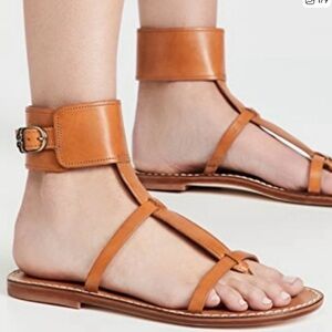 Sam Edelman Cognac Leather Gladiator Ankle-Strap Mollie Flat Sandals Sz 7 1/2